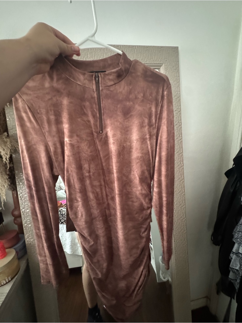 CBR Brown Velvet Zip-Front Top